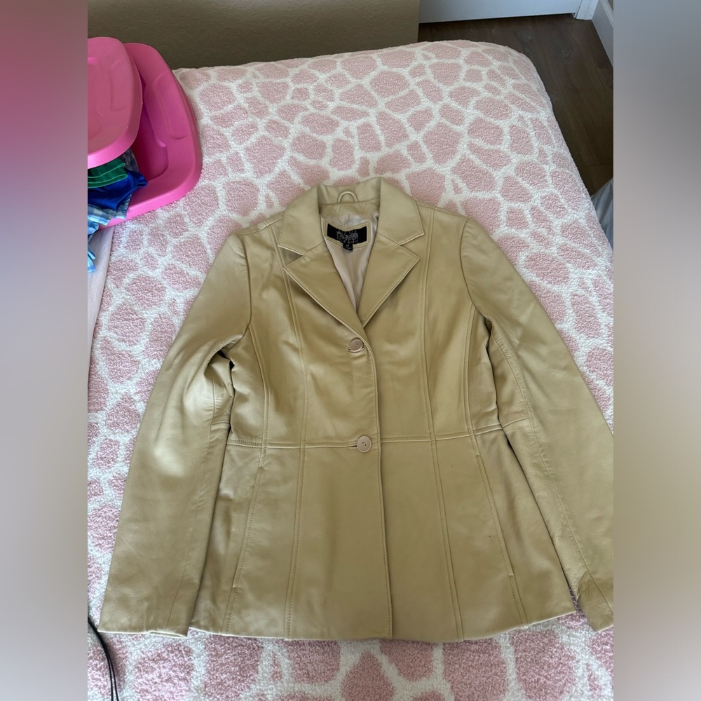 Wilsons Leather Jacket Pelle Studio Womens Size M Cream Pockets Lined